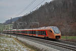 RABe 526 103 Traverso der SOB fährt Richtung Bahnhof Tecknau. Die Aufnahme stammt vom 11.01.2021.