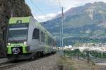 Lötschberger 101  Wolhusen  als RE nach Bern, am 23.7.18 kurz nach Brig, mit Ausblick auf Brig-Glis und Termen / Ried-Brig.