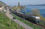 Jahresrückblick 2016  von Walter Ruetsch, Riedholz  April  Whisky Zug mit dem BDe 4/4 II 201 vom Verein Pendelzug Mirage am Zugsschluss bei Twann am 10.