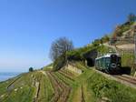 Das  Wyländerli  war am 8 April 2017 als Extrazug während der 1. Pendelfahrt Vevey-Lausanne-Puidoux Chexbres-Vevey unterwegs. Unter wolkenlosem blauem Himmel begibt sich die SBB BDe 4/4 Nr. 1643  Wyländerli  auf die interessante Bahnstrecke  Train de Vignes , oberhalb von St-Saphorin. Das  Züglein  schlüpft im Bild aus dem nur 20 Meter langen Salanfe Tunnel.