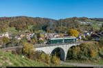 DVZO Fahrzeugtreffen 2017. BDe 4/4 1643  Wyländerli  vom SBB Historic Team Winterthur am 15. Oktober 2017 auf Bachtelrundfahrt auf dem Böl-Viadukt oberhalb Bauma.