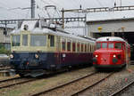 Denkmaltage 2018 – Eisenbahnerbe ohne Grenzen
vom 1. September 2018
BLAUER PFEIL TRIFFT ROTER PFEIL
Zusammentreffen von BCFe 4/6 736, BLS Historic mit RAe 2/4 1001, SBB Historic in Burgdorf.
Foto: Walter Ruetsch 
