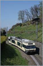 Während diese Fotostelle bei Sonzier beim ersten Besuch im Winter noch Ganztags im Schatten lag, zeigt sich sich nun im Frühling im besten Licht, als ich den CEV MVR Be 2/6 7004 als