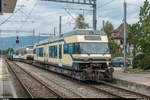 Abtransport Be 2/6 ex MVR 7002 und 7003 am 21. September 2018 von der BTI zu Stadler Rail, wo sie revidiert werden. Beide GTW sind verladen und die Eea 936 133 drückt den Zug auf Gleis 1 zurück um ihn dann zu umfahren.