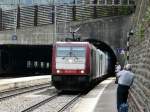 Crossrail - 185 601-2 + 185 ... vor Gterzug bei der durchfahrt in Goppenstein am 07.09.2013