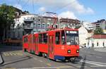 Serbien / Straßenbahn Belgrad / Tram Beograd: Tatra KT4YU - Wagen 2363 der GSP Belgrad, aufgenommen im Juni 2018 am Slavija-Platz (Trg Slavija) in Belgrad.