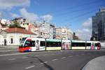 Serbien / Straßenbahn Belgrad / Tram Beograd: CAF Urbos 3 - Wagen 1503 der GSP Belgrad, aufgenommen im Juni 2018 am Slavija-Platz (Trg Slavija) in Belgrad.