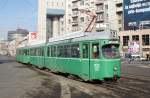 Serbien / Straßenbahn Belgrad / Tram Beograd: Duewag GT6 (Be 4/6) - Wagen 618 (ehemals Basler Verkehrs-Betriebe  - BVB Basel) sowie Beiwagen B4 FFA/SWP - Wagennummer 1409 (ehemals Basler Verkehrs-Betriebe  - BVB Basel) der GSP Belgrad, aufgenommen im Januar 2016 am Hauptbahnhof von Belgrad.