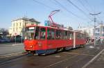 Serbien / Straßenbahn Belgrad / Tram Beograd: Tatra KT4YU - Wagen 293 der GSP Belgrad, aufgenommen im Januar 2016 am Hauptbahnhof von Belgrad.