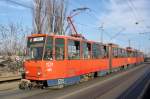 Serbien / Straßenbahn Belgrad / Tram Beograd: Tatra KT4M YUB - Wagen 415 sowie Tatra Tatra KT4M YUB - Wagen 416 der GSP Belgrad, aufgenommen im Januar 2016 in der Nähe der Haltestelle  Staro Sajmi¨te  in Belgrad.
