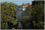 Fotosonderzug Pn 90050 von Benešov u Prahy nach Světlá nad Sázavou mit 555 3008 an der Spitze kurz und 555 0153 als Schiebe kurz nach der Ausfahrt aus dem Bahnhof Ledeč nad Sázavou am 22.9.2019.