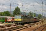 Zilina 1.6.2005  Elektrolok 131100 kommt mit einem Gterzug aus Richtung Tschechien an.