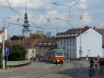 Tatra T6 #7955 am 23.8.2015 in Kapucínska. Dieses Fahrzeug wurde noch 1997 gebaut, die Baureihe sogar bis 1999 produziert.