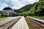 Blick auf den Bahnhof Bled Jezero an der Wocheinerbahn.