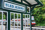 Bahnhofsschild von Bled Jezero, am 26.5.2016.