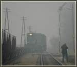 Noch war in den Morgenstunden des 12.10.2006 der Nebel in Moskanjci nicht ganz verschwunden. Aber wie man sieht, war ich nicht der einzige Fotograf bei diesen Verhltnissen, die durchaus ihren Reiz hatten. 664-106 vom Grenzbahnhof zu Ungarn Hodos kommend bei der Ausfahrt aus Moskanjci, nachdem sie eine Kreuzung mit einem anderen GZ abgewartet hatte.
