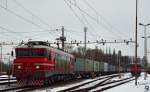 S 363-015 mit Containerzug wartet in Pragersko fr Weiterfahrt Richtung Hafen Koper. /29.1.2013