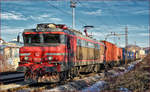 SŽ 363-036 zieht Containerzug durch Maribor-Tabor Richtung Koper Hafen.