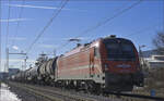 SŽ 541-010 zieht Güterzug durch Maribor-Tabor Richtung Norden. /1.2.2023