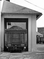 Ein mit Kohle beladener offener Güterwagen Ende August 2019 im Eisenbahnmuseum Ljubljana.