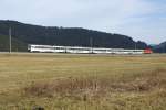 SOB Sudost-Bahn Eine SBB-Re 4/4 II schiebt den VAE am 21.11.09 von Biberbrugg Richtung Altmatt.