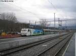 SOB Sudost-Bahn Re 456 091-8 ''VoralpenExpress'' mit eben einem solchen VoralpenExpress in Wattwil unterwegs nach Romanshorn.