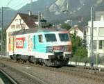 SOB Sudost-Bahn Ausserhalb des SOB Netzes,die ehem.SBB Lok Re 4/4 IV(Prototyp)seit 1995 als Re 446 017-6 bei der SOB,beim abholen des t�glichen Postzuges in Chur.13.07.10