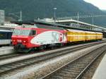 SOB Sudost-Bahn Ausserhalb des SOB Netzes,die ehem.SBB Lok Re 4/4 IV(Prototyp)seit 1995 als Re 446 018-4 bei der SOB,beim abholen des t�glichen Postzuges in Chur.26.07.10