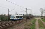 Triebwagen der Rurtalbahn auf einer �berf�hrungsfahrt ins Rhurgebiet (Ahlten 08.04.10) ...