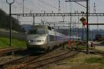 Als TGV 9268 f�hrt die SBB-Einheit 114 am 25.3.2010 durch ...