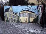 Eine sch�ne alte Strassenbahn wurde auf eine Mauer gemalt. Foto ...