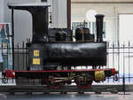 Die 1882 bei der Société Anonyme Marcinelle & Couillet in Belgien gebaute Schmalspurdampflokomotive 020PT hat eine Spurweite von 550 mm und ist Teil der Ausstellung im Eisenbahnmuseum Madrid. (November 2022)