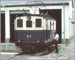 In Ribes-Vila, dem ersten Haltepunkt, befindet sich das Depot der FGC (Ferrocarrils de la Generalitat de Catalunya). Auf der dortigen Schiebebhne steht E3  Jos Rogent . (Archiv 07/84)