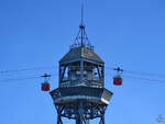 Die Spitze des Torre Jaume I, welcher bis 1966 die höchste Seilbahnstütze der Welt war. (Barcelona, November 2022)