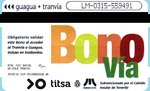 SANTA CRUZ DE TENERIFE (Kanaren/Provinz de Santa Cruz de Tenerife), 29.03.2016, Ticket der Tranvía Tenerife für eine einfache Fahrt; das Ticket kostet 1,35 EUR und damit kann die gesamte Strecke von 12,5 km zwischen Santa Cruz de Tenerife und San Cristóbal de La Laguna (oder in Gegenrichtung) befahren werden  -- Ticket eingescannt