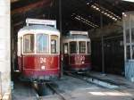 Mallorca,Zwei ex.Lissabon Tram im Depot Sollr am 04.03.03