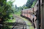 Blick aus einem Nahverkehrszug auf der Strecke zwischen Wadduwa und Aluthgama an der Westküste von Sri Lanka. Das Foto entstand am 05.09.2010.