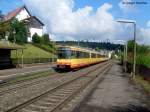 stadtbahn-karlsruhe-hier-nur-die-s-bahnen 30.07.2010: TW 807 und TW 824 als S5 nach M�hlacker. Hier fahren Sie in Bilfingen ein.