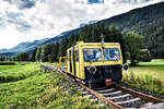 X 626.109 der Gailtalbahn Betriebs GmbH, fährt als Tfz 9900 (Kötschach-Mauthen - Hermagor) zwischen kurz vor Kirchbach im Gailtal vorüber.