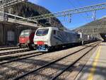 Am 14.02.2024 gelang mir ein Foto von ÖBB 1293 011 und Rail Traction Company (RTC)/Lokomotion (LM) EU43 008 im Bahnhof Brennero/Brenner. Uhrzeit: 14:14 Uhr. Die Züge stehen in Fahrtrichtung Italien. Ein paar Stunden zuvor besuchte ich den Haltepunkt St. Jodok, von dem man die bekannte Schleife um das gleichnamige Dorf beobachten kann. Fotos von Eisenbahnfahrzeugen habe ich in St. Jodok nicht gemacht - nur den Streckenverlauf habe ich aufgenommen.