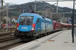 1016 023 + 1116 2... fahren am 16.04.2013 mit Raijet630 am Bahnsteig 1 in Bruck/Mur ein.