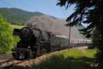 52.100 + Sonderzug anläßlich des 20-jährigen Jubiläums des Südbahnmuseums Mürzzuschlag bei Steinhaus. (08.06.2014)