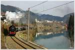 Die ÖGEG Dampflok 638.1301 auf der Fahrt  Mit Volldampf durch das Gesäuse  von Ampflwang nach Admont. Diese nette Spiegelung ergab sich am Ennsufer nahe Kleinreifling. 19.03.2016