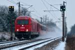 2016 009, unterwegs mit einem scheinbar umgeleiteten Euregio von Wien nach Bratislava, zwischen Deutsch Wagram und Helmahof.