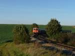 Die 2050.09 fhrt mit einem 4-teiligen, tannengrnen Schlierenwagenzug in wenigen Sekunden durch die Bahnhaltestelle Hetzmannsdorf-Wrniz. (04.10.2009)