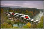 Dieseltriebwagen 5022 023 + 030 bei Evaluierungsfahrten von Knittelfeld nach Villach ber das Lavanttal.
Murbrcke bei Zeltweg
22.10.2007