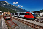 Nachschuss vom 5022 024-1 als R 4816 (Kötschach-Mauthen - Villach Hbf), bei der Ausfahrt aus dem Bahnhof Hermagor.