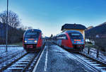 Zugkreuzung im Bahnhof Dellach im Gailtal.