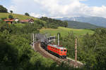 Der Dampfsonderzug Sdr-14831 zum Nostalgiefest in Mürzzuschlag,bespannt mit der 1010.02+310.23 am Abfaltersbachgraben-Viadukt am Eichberg.