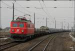 1010.003 brachte am 01.02.14 eine Metro für Bukarest von Salzburg nach Hegyeshalom, und durchfährt hier den Bhf.